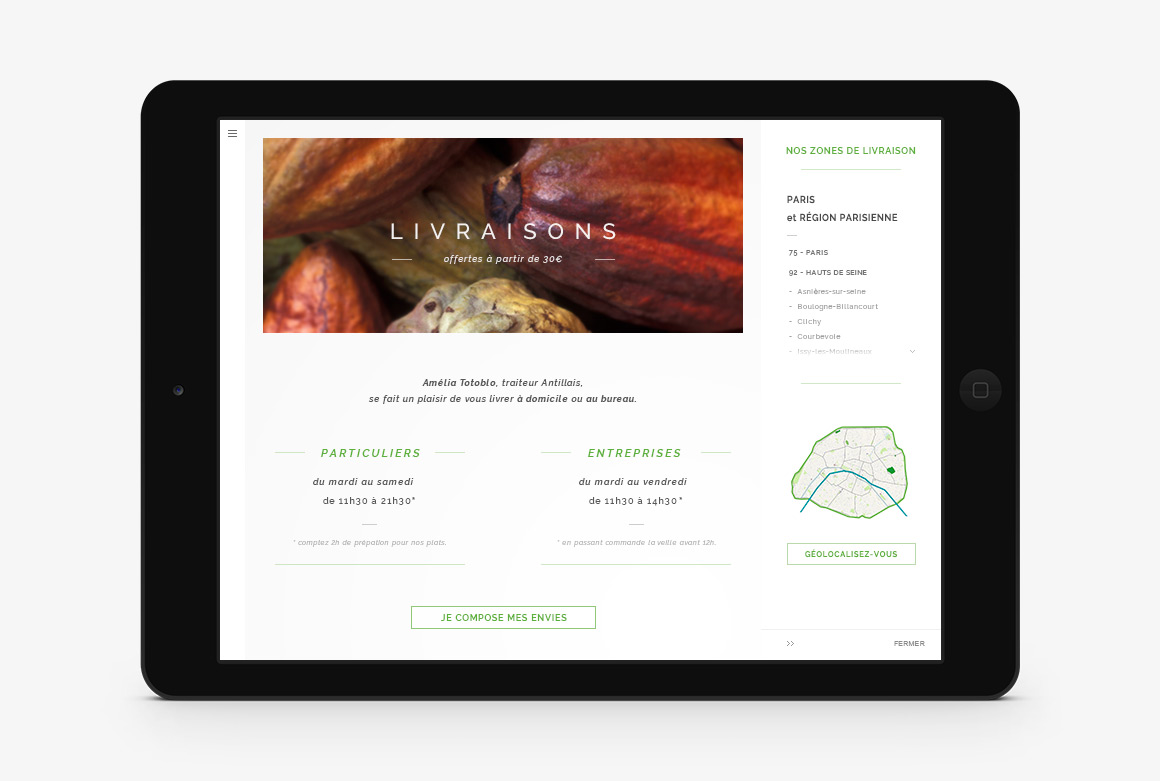 Form webdesign of Amélia Totoblo, e-commerce website focus on Caribbean gastronomy and created by Antoine Desmeliers