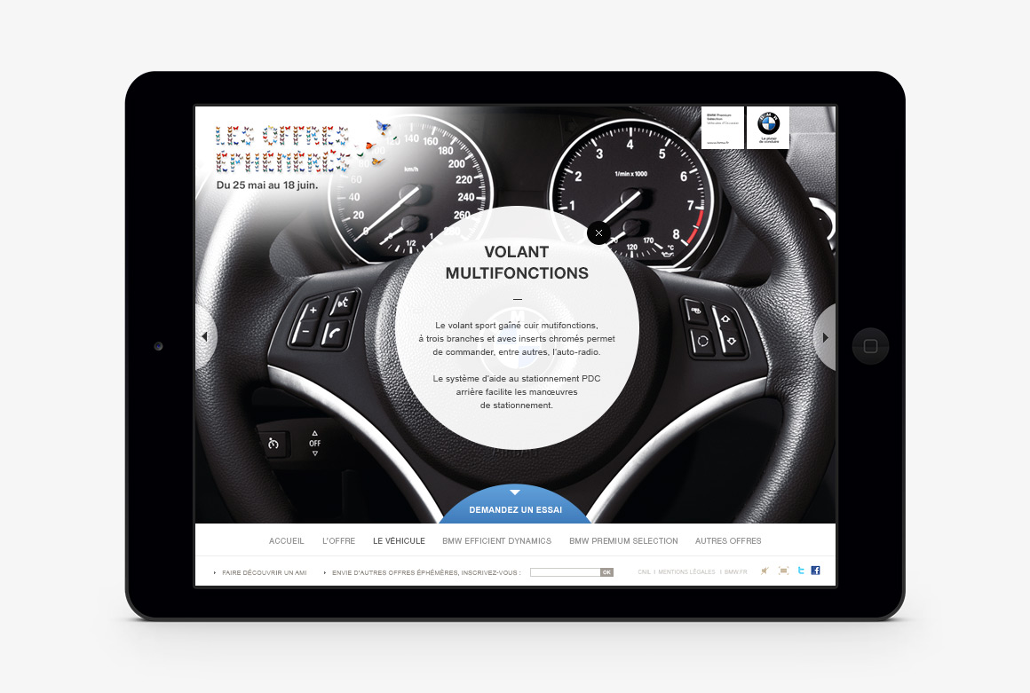 BMW technologies webdesign template of BMW Offres Éphémères, showcase website created by Antoine Desmeliers, 
                Laura Moreau Bockli, JWT Paris