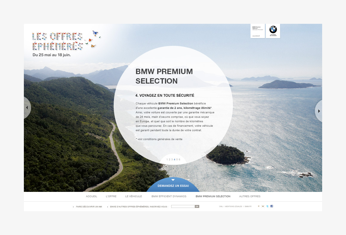 Brand service webdesign template of BMW Offres Éphémères, showcase website created by Antoine Desmeliers, 
                Laura Moreau Bockli, JWT Paris