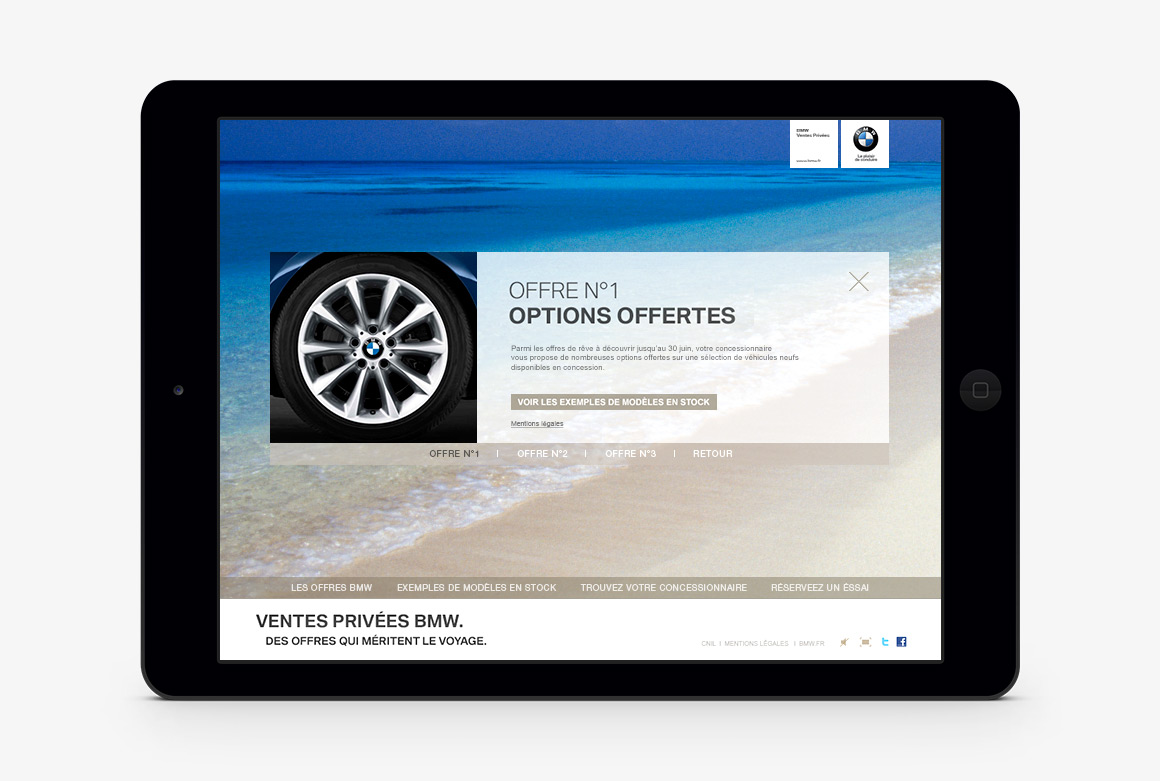 Offers template webdesign of BMW Ventes Privées, showcase website created by Antoine Desmeliers, 
                Laura Moreau Bockli, JWT Paris