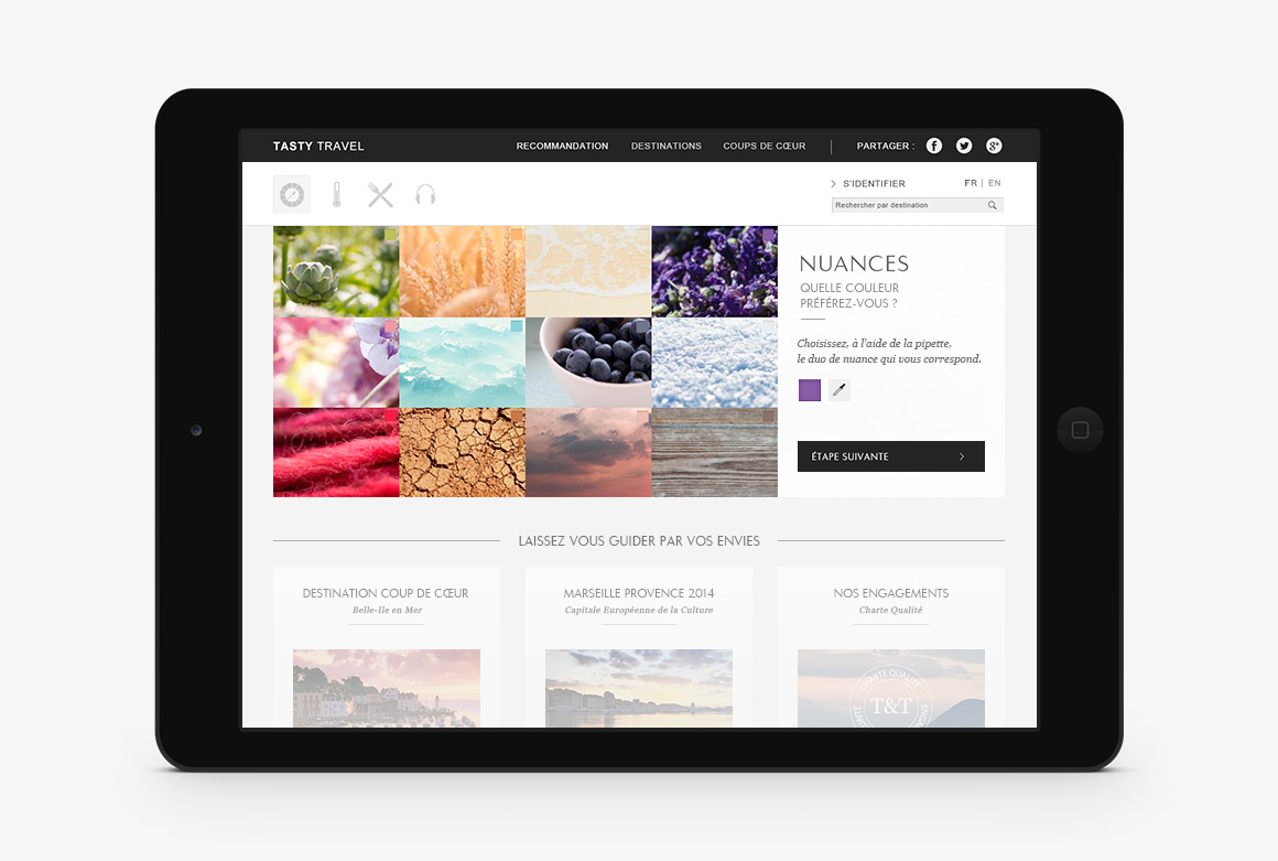 Colour filter page of Tasty Travel, e-commerce personalization created by Antoine Desmeliers and Clémence Gerardin Makeieff