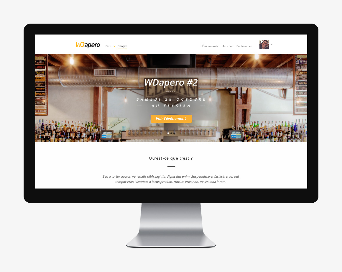 Home page of WD apéro, a community website created by Antoine Desmeliers, Antoine Plu, 
                Vincent Desdoigts et Claire Coloma